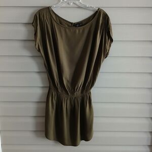 Y2K H&M 34 M army green blousey drop waist mini dress tunic